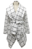 Fashion Elegant Plaid With Belt Asymmetrical Turndown Collar Outerwear