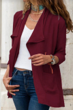 Casual Solid Split Joint Pocket Turndown Collar Outerwear