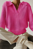 Casual Solid Split Joint Turndown Collar Tops