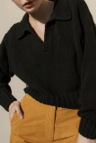 Casual Solid Split Joint Turndown Collar Tops