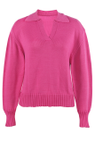 Casual Solid Split Joint Turndown Collar Tops