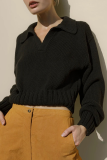 Casual Solid Split Joint Turndown Collar Tops