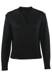 Casual Solid Split Joint Turndown Collar Tops