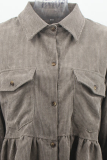 Fashion Casual Solid Buckle Fold Turndown Collar Outerwear