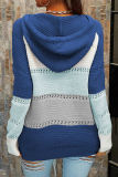 Casual Patchwork Draw String Cross Straps  Contrast Hooded Collar Tops