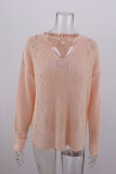Casual Solid Draw String Basic V Neck Tops Sweater