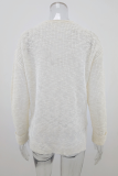 Casual Solid Draw String Basic V Neck Tops Sweater