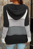 Casual Patchwork Draw String Cross Straps  Contrast Hooded Collar Tops