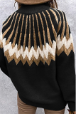 Casual Geometric Split Joint Contrast Turtleneck Tops