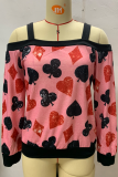 Casual Print Hollowed Out Split Joint Off the Shoulder Tops