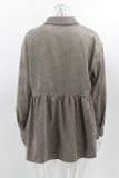Fashion Casual Solid Buckle Fold Turndown Collar Outerwear