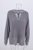 Casual Solid Draw String Basic V Neck Tops Sweater