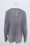 Casual Solid Draw String Basic V Neck Tops Sweater