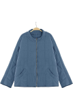 Casual Solid Pocket Zipper Mandarin Collar Outerwear