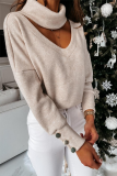 Fashion Elegant Solid Hollowed Out Split Joint Buttons Turtleneck Tops