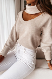 Fashion Elegant Solid Hollowed Out Split Joint Buttons Turtleneck Tops