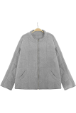 Casual Solid Pocket Zipper Mandarin Collar Outerwear