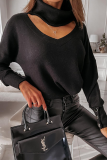Fashion Elegant Solid Hollowed Out Split Joint Buttons Turtleneck Tops