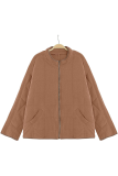 Casual Solid Pocket Zipper Mandarin Collar Outerwear