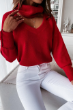 Fashion Elegant Solid Hollowed Out Split Joint Buttons Turtleneck Tops