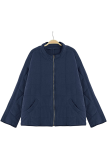 Casual Solid Pocket Zipper Mandarin Collar Outerwear