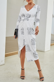 Fashion Elegant Print Split Joint Slit V Neck Dresses