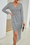 Fashion Elegant Print Split Joint Slit V Neck Dresses