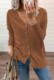 Casual Solid Split Joint Buckle V Neck Tops Sweater