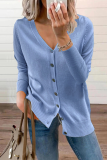 Casual Solid Split Joint Buckle V Neck Tops Sweater