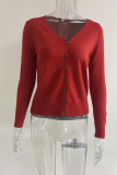 Casual Solid Split Joint Buckle V Neck Tops Sweater