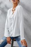 Fashion Elegant Solid Buckle Burn-out V Neck Tops