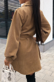 Fashion British Style Solid Pocket Buckle With Belt Turndown Collar Dresses