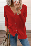 Casual Solid Split Joint Buckle V Neck Tops Sweater