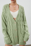 Casual Solid Pocket Buckle V Neck Outerwear Sweater
