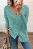 Casual Solid Split Joint Buckle V Neck Tops Sweater