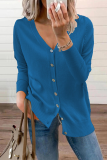 Casual Solid Split Joint Buckle V Neck Tops Sweater
