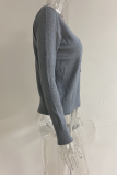 Casual Solid Split Joint Buckle V Neck Tops Sweater