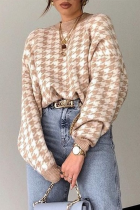 Fashion Street Geometric Patchwork Contrast O Neck Tops Sweater
