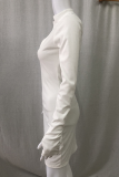 Fashion Street Solid Split Joint Zipper Collar Pencil Skirt Dresses