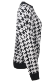 Fashion Street Geometric Patchwork Contrast O Neck Tops Sweater
