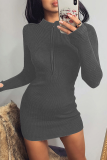 Fashion Street Solid Split Joint Zipper Collar Pencil Skirt Dresses