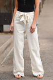 Casual Solid Split Joint Basic Loose Straight Solid Color Bottoms