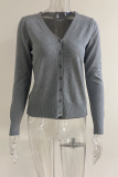 Casual Solid Split Joint Buckle V Neck Tops Sweater