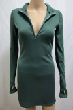 Fashion Street Solid Split Joint Zipper Collar Pencil Skirt Dresses