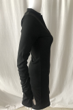 Fashion Street Solid Split Joint Zipper Collar Pencil Skirt Dresses