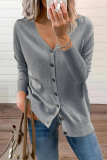 Casual Solid Split Joint Buckle V Neck Tops Sweater