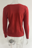 Casual Solid Split Joint Buckle V Neck Tops Sweater