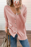 Casual Solid Split Joint Buckle V Neck Tops Sweater