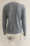 Casual Solid Split Joint Buckle V Neck Tops Sweater