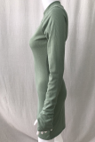 Fashion Street Solid Split Joint Zipper Collar Pencil Skirt Dresses